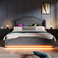 Miniatyrbillede 1 af 8: Dobbeltseng 140x200 cm med 4 skuffer, LED-belysning, USB-C, sengeramme med opbevaring, lamelbund, fløjl, grå, med madras