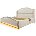 Pikkukuva 8 / 9: Sänky 160x200 - hydraulisella varastolla, LED-valaistuksella, USB-C:llä ja sälepohjalla - beige sametti patjalla