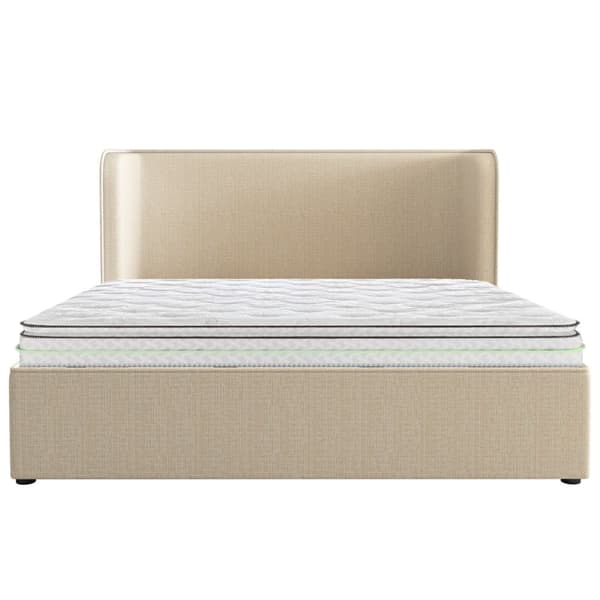 Pehmustettu sänky 160x200 cm hydraulinen säilytys, leveät sivutuet, irrotettava päällinen, leinen, beige, sis. patjan