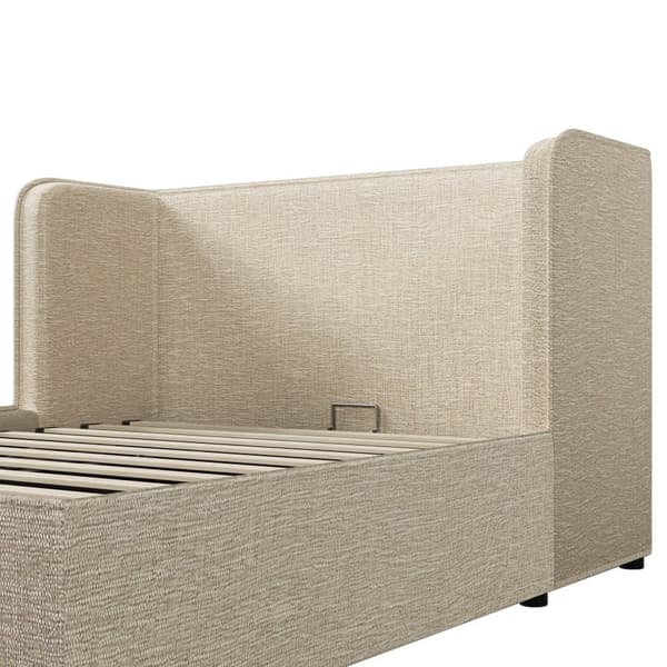 Polstret seng 160x200 cm hydraulisk opbevaring, brede sidestøtter, aftageligt betræk, leinen, beige, inkl. madras