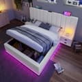 Miniatyrbillede 3 af 6: Polstret seng 160x200 cm med opbevaring, app-styret LED, USB-C, PU, hvid, inkl. madras, uden natbord