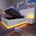 Miniatyrbillede 2 af 6: Polstret seng 160x200 cm med opbevaring, app-styret LED, USB-C, PU, hvid, inkl. madras, uden natbord
