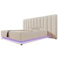 Pikkukuva 6 / 11: Pehmustettu sänky 160x200 cm säilytystilalla, sovellusohjattava LED, USB-C, leinen, beige, sis. patjan, ilman yöpöytää