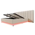 Pikkukuva 7 / 11: Pehmustettu sänky 160x200 cm säilytystilalla, sovellusohjattava LED, USB-C, leinen, beige, sis. patjan, ilman yöpöytää