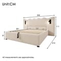 Miniatyrbillede 5 af 11: Polstret seng 160x200 cm med læselampe, USB-C, opbevaring, lamelbund, leinen, beige, inkl. madras