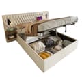 Miniatyrbillede 9 af 11: Sengepakke 160x200 cm med 2 natborde, hydraulisk opbevaring, sengegavl med læselampe og USB, velour beige, inkl. madras