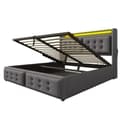 Pikkukuva 6 / 11: Sänky 160x200 - hydraulinen säilytystila, LED-sängynpääty, USB-C, puinen sälepohja, metallirunko - harmaa puuvilla