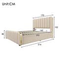 Pikkukuva 5 / 11: Sänky 160x200 - pehmustettu sängynpääty kultaisilla yksityiskohdilla, USB-C-lataus, hydraulinen säilytystila - beige liinavaatteet patjalla