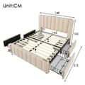 Miniatyrbillede 5 af 10: Seng 140x200 - polstret sengegavl med gulddetaljer, USB-C opladning, 4 skuffer, beige linned, med madras