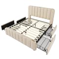 Miniatyrbillede 7 af 10: Seng 140x200 - polstret sengegavl med gulddetaljer, USB-C opladning, 4 skuffer, beige linned, med madras