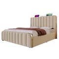 Miniatyrbillede 9 af 10: Seng 140x200 - polstret sengegavl med gulddetaljer, USB-C opladning, 4 skuffer, beige linned, med madras