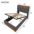 Miniatyrbillede 5 af 11: Seng 90x200 - LED 360° med app/fjernbetjening, USB-C opladning, hydraulisk opbevaring, gråt linned, med madras