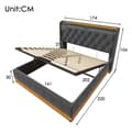 Pikkukuva 5 / 11: Sänky 160x200 - 360° LED sovelluksella/kaukosäätimellä, USB-C-lataus, hydraulinen säilytys, harmaat liinavaatteet, patjalla