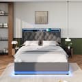 Pikkukuva 1 / 11: Sänky 160x200 - 360° LED sovelluksella/kaukosäätimellä, USB-C-lataus, hydraulinen säilytys, harmaat liinavaatteet, patjalla