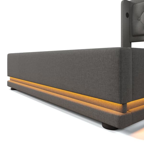 Dobbeltseng 90x200 cm – Opbevaringsseng med LED og USB-C, grå bomuld, med madras