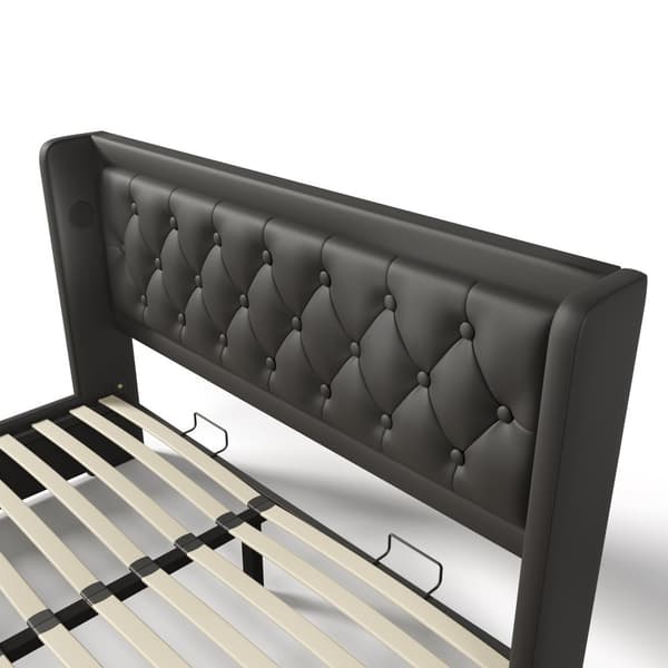 Parivuode 140x200 – säilytystila hissillä, LED-valaistus, USB-C-lataus, musta PU, sis. patjan