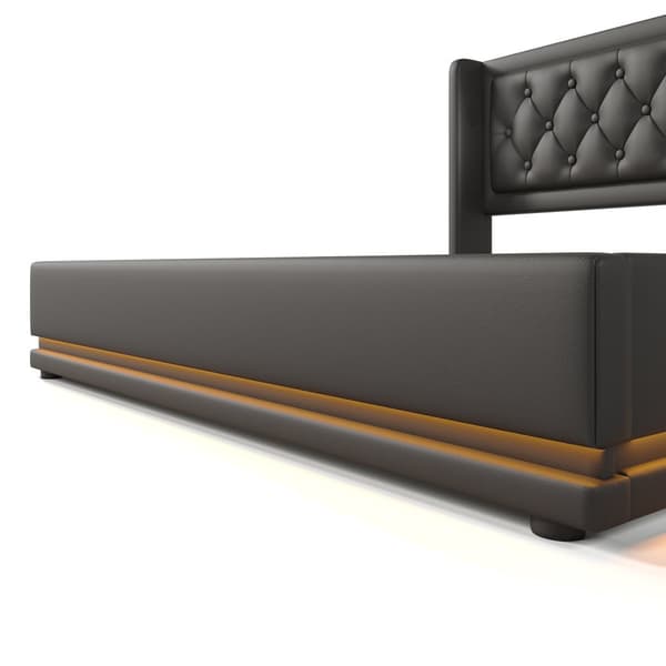 Parivuode 140x200 – säilytystila hissillä, LED-valaistus, USB-C-lataus, musta PU, sis. patjan
