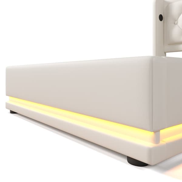 Yhden hengen sänky 90x200 – hissisäilytys, LED-valaistus, USB-C-lataus, valkoinen PU, sis. patjan