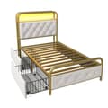 Miniatyrbillede 6 af 11: Enkeltseng 90x200 med LED, USB Type-C opladning, APP-kontrol, metalramme og 2 skuffer – fløjl, med madras