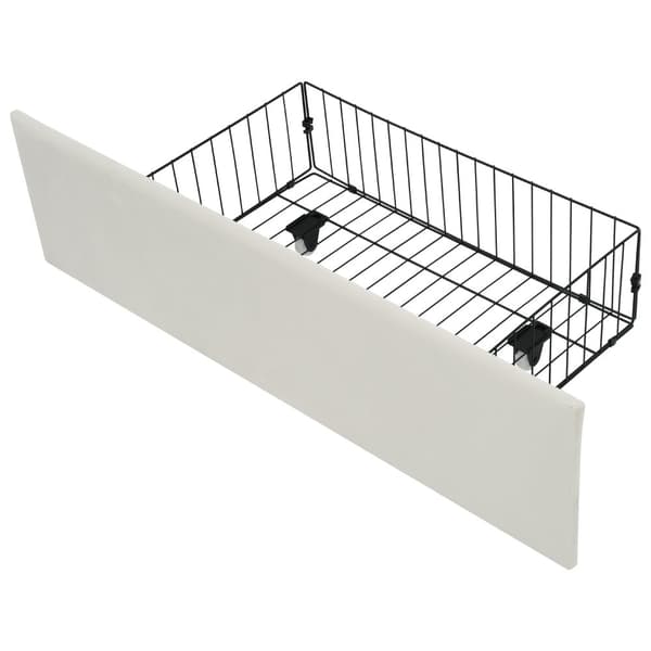 Enkeltseng 90x200 med LED, USB Type-C opladning, APP-kontrol, metalramme og 2 skuffer – fløjl, med madras