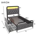 Miniatyrbillede 5 af 11: Enkeltseng 90x200 med USB-C opladning, LED belysning, app-styring, metalstel og 2 skuffer – velour inkl. madras