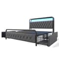Miniatyrbillede 6 af 11: Dobbeltseng 140x200 med LED, USB-C opladning, APP-kontrol, metalramme og 4 opbevaringsbokse – fløjl, med madras