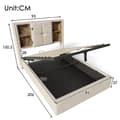 Pikkukuva 5 / 11: Yhden hengen sänky 90x200 langattomalla USB-C-latauksella, säilytystila, puiset säleet, verhoiltu luonnonpellavalla (patjalla)