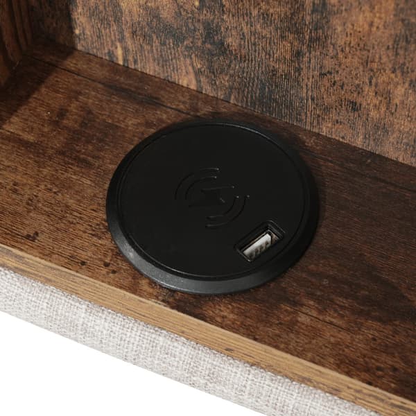 Yhden hengen sänky 90x200 langattomalla USB-C-latauksella, säilytystila, puiset säleet, verhoiltu luonnonpellavalla (patjalla)