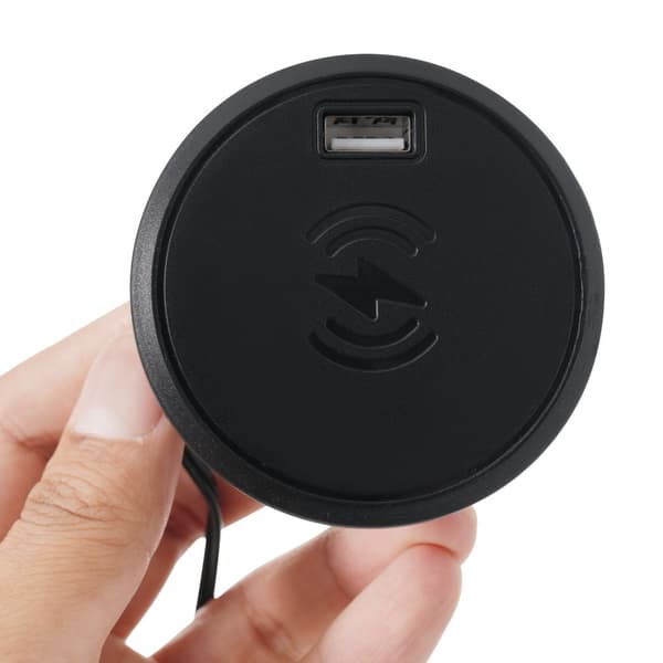 Dobbeltseng 140x200 cm med trådløs opladning USB-C, opbevaringsplads og trælameller, betrukket med grå bomuld, inkl. madras