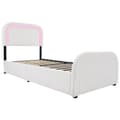 Pikkukuva 6 / 11: Yhden hengen sänky 90x200 cm LEDillä, USB-C-lataus, 2 laatikkoa, säädettävä sängynpääty, puiset säleet, valkoinen sherpa sis. patja