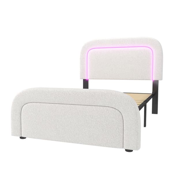 Yhden hengen sänky 90x200 cm, USB-C, LED-valaistus, korkeussäädettävä sängynpääty, puusäleet, valkoinen sherpa, sis. patjan