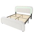 Miniatyrbillede 6 af 11: Polstret seng 140x200 med LED, USB-C opladning og justerbar sengegavl – Dobbeltseng med trælameller, sherpa hvid, inkl. madras