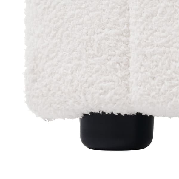 Polstret seng 140x200 med LED, USB-C opladning og justerbar sengegavl – Dobbeltseng med trælameller, sherpa hvid, inkl. madras