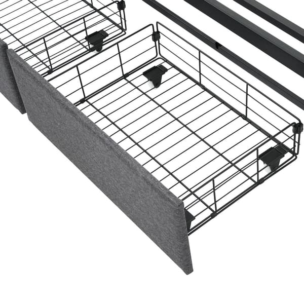 Parivuode 140x200 USB-C-latauksella, LED-valaistus, säilytyssängynpääty ja laatikko, harmaa pehmustettu sänky metallirungolla (patjalla)