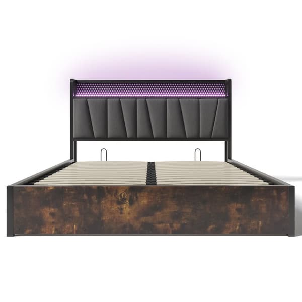 Metallinen sänky 160x200 cm LEDillä, sovellusohjaus, USB-lataus ja sängynpääty valaistuksella, harmaa, parivuode patjalla