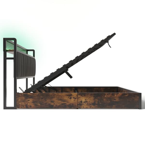 Metallinen sänky 160x200 cm LEDillä, sovellusohjaus, USB-lataus ja sängynpääty valaistuksella, harmaa, parivuode patjalla