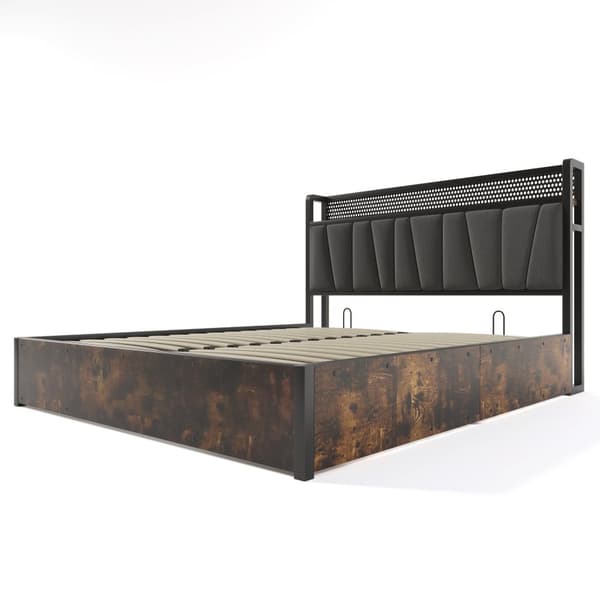Metallinen sänky 160x200 cm LEDillä, sovellusohjaus, USB-lataus ja sängynpääty valaistuksella, harmaa, parivuode patjalla