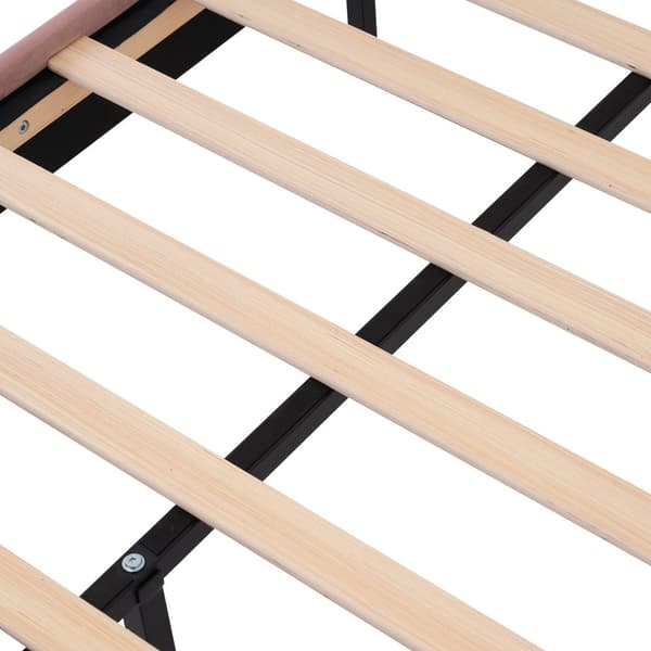 Enkeltseng 90x200 cm i lyserødt velour med USB-C opladning og lamelbund, ungdomsseng med madras til soveværelse/gæsteværelse