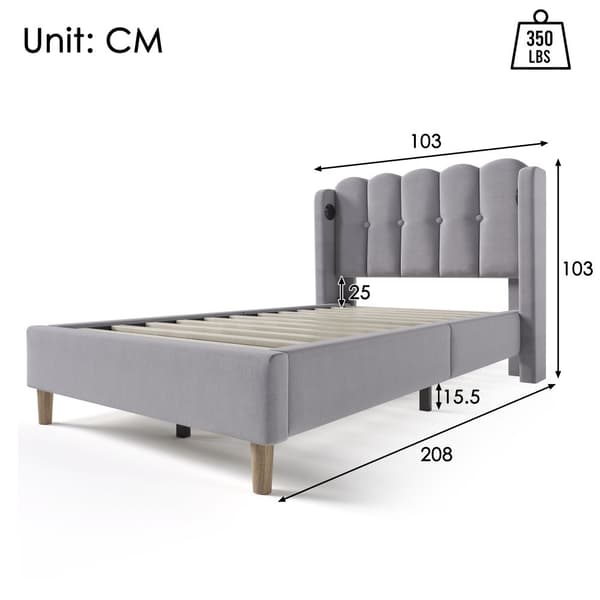 Yhden hengen sänky 90x200 cm harmaata liinavaatea USB-C-latauksella ja sälepohjalla, nuorisosänky patjalla makuuhuoneeseen/vierashuoneeseen