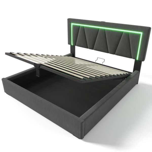 Parivuode 160x200 LED-valaistuksella, USB-C-lataus ja säilytystila – pehmustettu sängynrunko beigeä pellavaa sälepohjalla