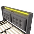 Pikkukuva 10 / 10: Parivuode 160x200 LED-sängynpäädyllä, USB-C-lataus ja 4 laatikkoa, sängynrunko puuta ja metallia, harmaa puuvilla, sis. patjan
