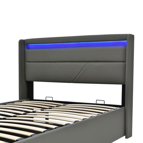 Verhoilu 140x200 LED-valaistuksella ja säilytystilalla, parivuode patjalla, harmaa