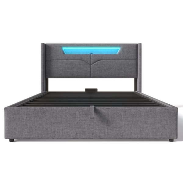 Verhoilu Bite 160x200 LEDillä ja USB-C:llä, säilytystila, sälepohja ja patja, pehmustettu pellavasänky makuuhuoneeseen