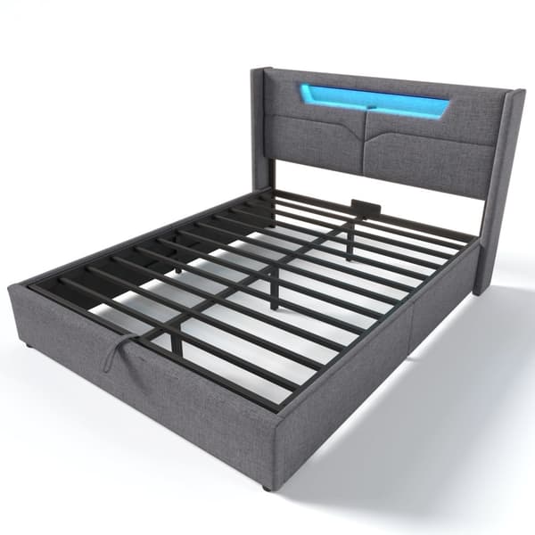 Verhoilu Bite 160x200 LEDillä ja USB-C:llä, säilytystila, sälepohja ja patja, pehmustettu pellavasänky makuuhuoneeseen
