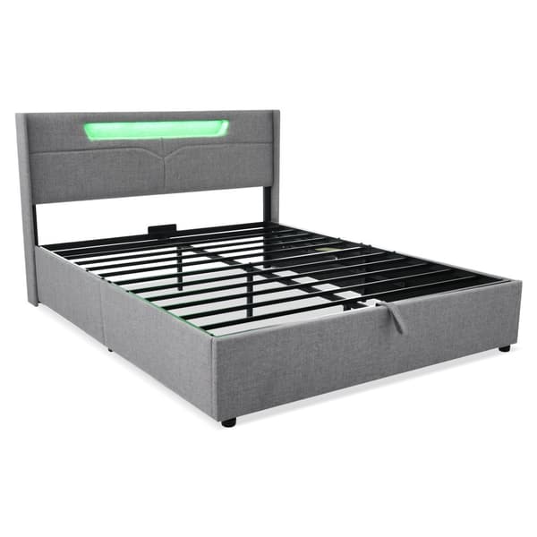 Verhoilu Bite 160x200 LEDillä ja USB-C:llä, säilytystila, sälepohja ja patja, pehmustettu pellavasänky makuuhuoneeseen