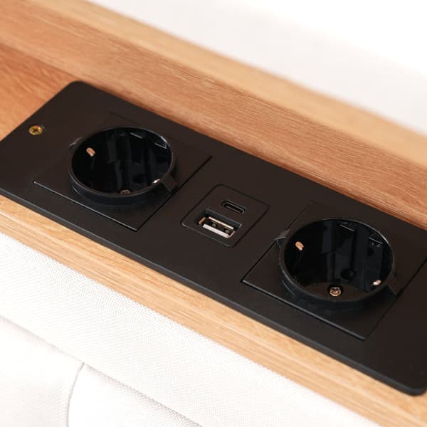 Verhoilukärki 140x200 4 laatikolla, USB-C-lataus ja säädettävä sängynpääty – patjalla ja puisella sälepohjalla