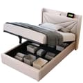 Miniatyrbillede 6 af 11: Enkeltseng 90x200 med USB-C, opbevaringsboks og sengegavl – sengelinned ungdomsseng med trælamelbund og madras