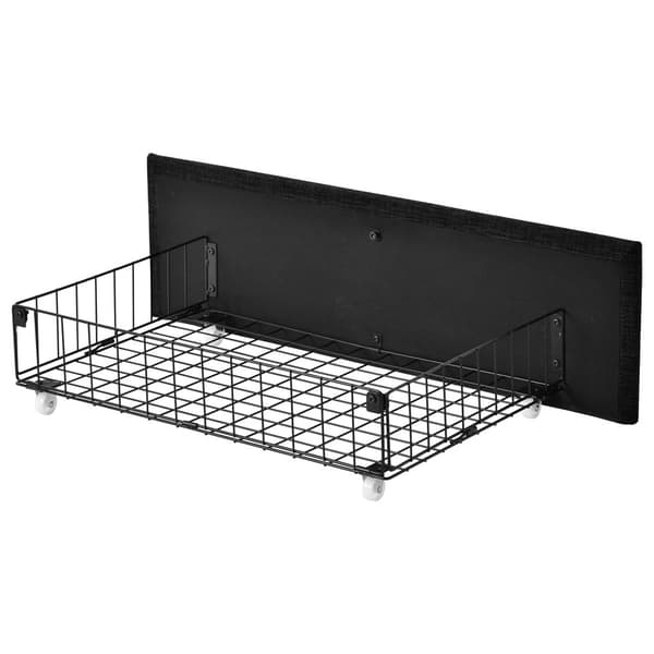 Parivuode 140x200 4 laatikolla – säädettävä sängynpääty, joustinpatja, metallirunko, säilytystila, pellavakangas – musta
