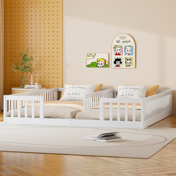 Sängram 90x200 cm barnvänlig med skyddsgaller, familjesäng i massiv furu, minimalistisk stil, vit (utan madrass/ram)