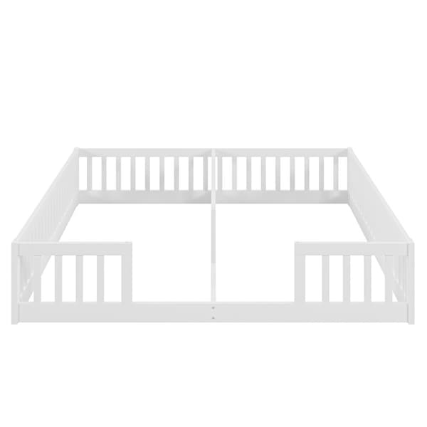 Sängram 90x200 cm barnvänlig med skyddsgaller, familjesäng i massiv furu, minimalistisk stil, vit (utan madrass/ram)